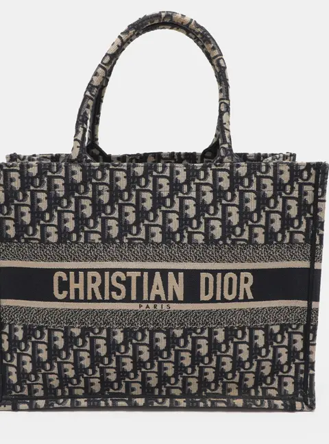 Dior Navy Blue Oblique Embroidered Canvas Medium Book Tote
