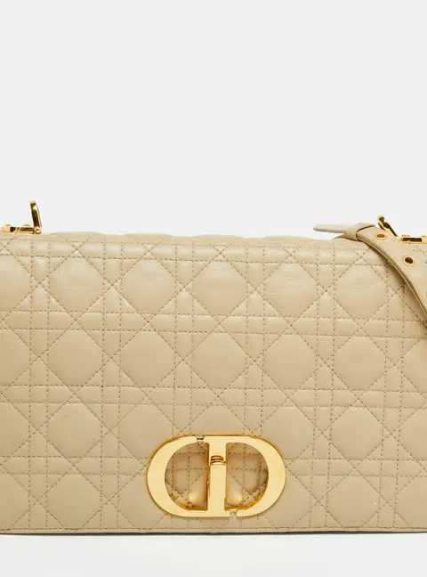 Dior Caro Large Beige Cannage Leather Shoulder Bag