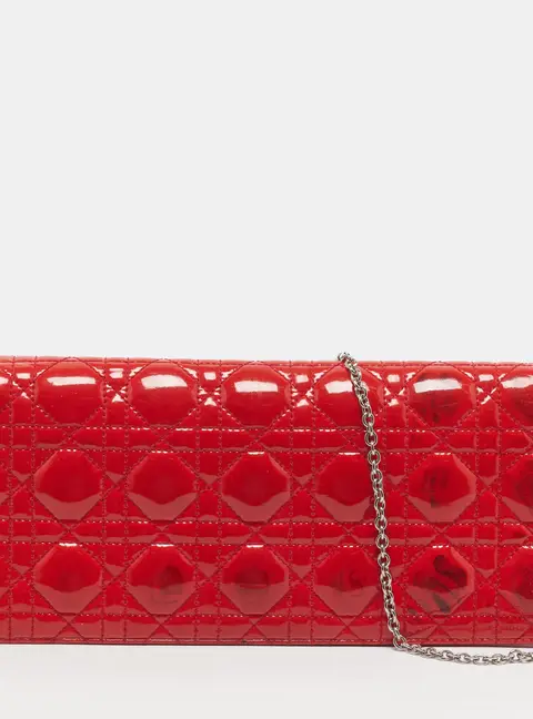 Dior Lady Dior Red Cannage Patent Leather Chain Clutch