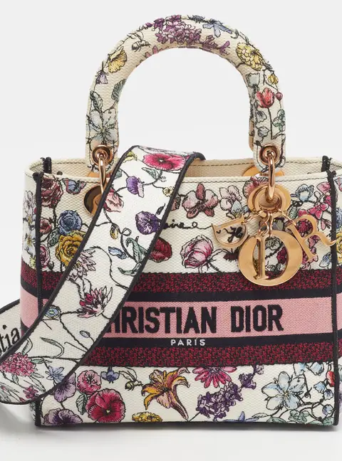 Dior Lady D-Lite Medium Multicolor Floral Embroidered Canvas Tote