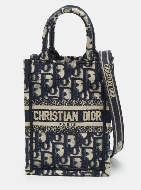 Dior Book Phone Mini Blue Oblique Embroidered Canvas Tote