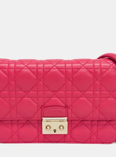 Dior Lady Dior Small Pink Cannage Lambskin Leather Wallet On Chain Bag