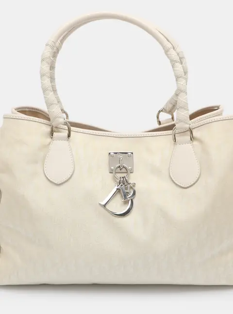 Dior Lovely Cream/White Oblique Nylon and Leather Tote