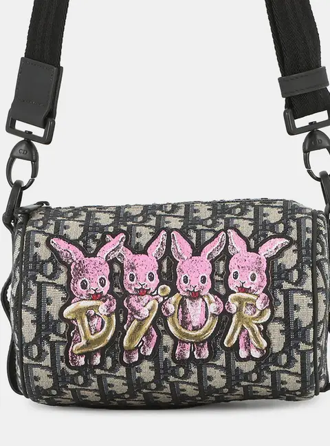 Dior Mini Roller Kids Oblique Black Beige Pink Canvas Leather Shoulder Bag