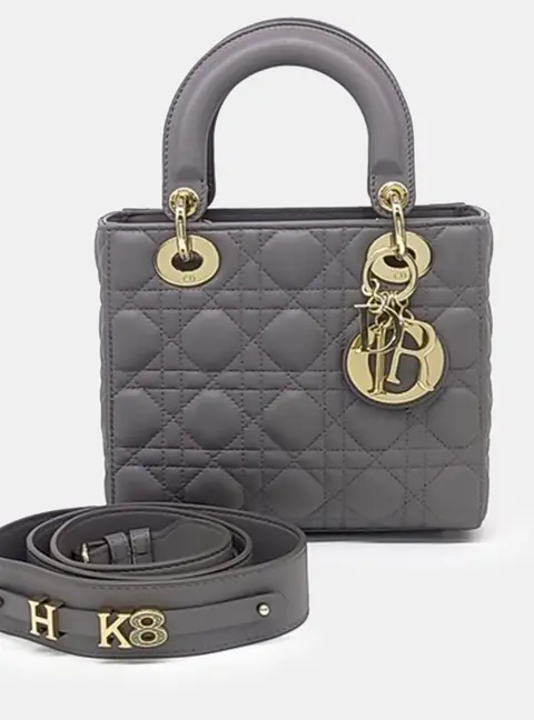 Dior Lady Dior Small Grey Cannage Lambskin Leather Top Handle Bag