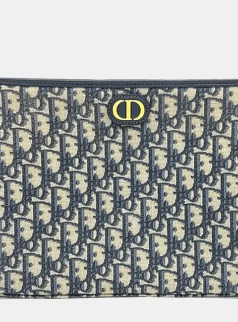Christian Dior 30 Montaigne Pouch Blue Oblique Canvas Leather Clutch Bag