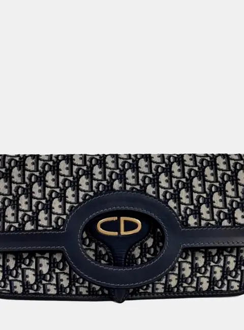 Christian Dior Oblique Folding Clutch Navy Blue Oblique Canvas and Leather Clutch Bag
