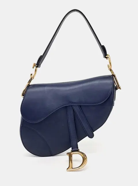 Christian Dior Navy Blue Leather Saddle Bag