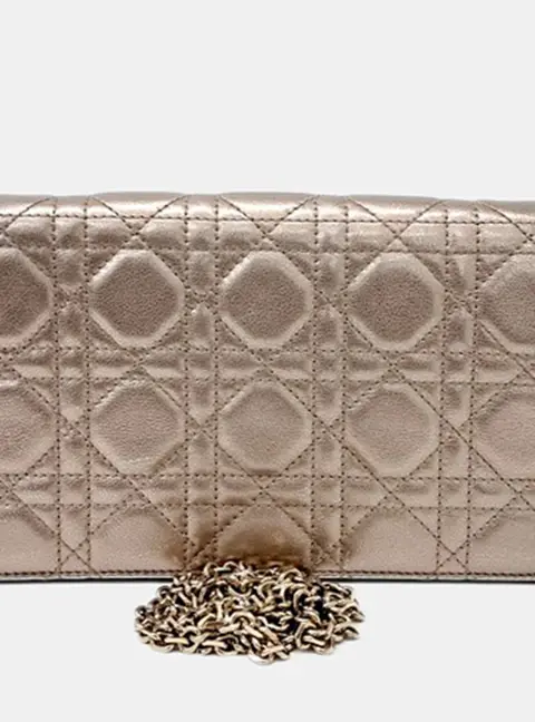 Dior Gold Leather Christian Dior Cannage Chain Crossbody Bag