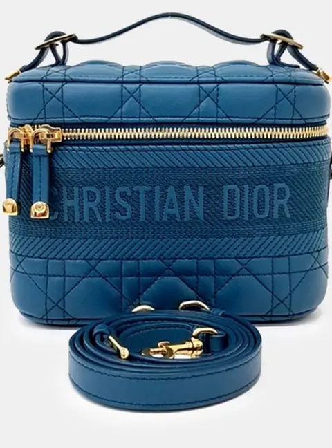 Dior Travel Vanity Small Blue Cannage Calfskin Leather Top Handle Bag