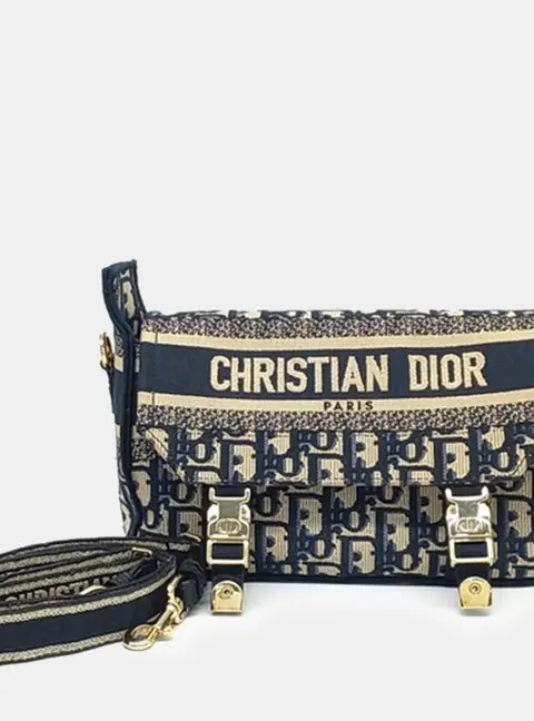 Dior Dior Oblique Small Beige Navy Blue Canvas Messenger Bag