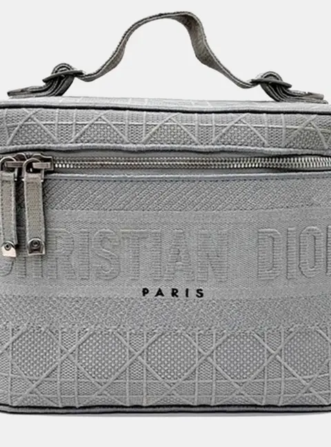Christian Dior Vanity Case Small Grey Canvas Top Handle Bag
