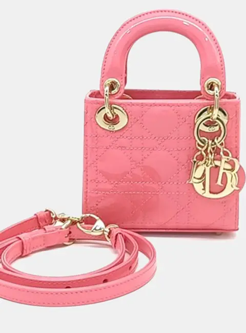 Dior Lady Micro Pink Patent Leather Top Handle Bag