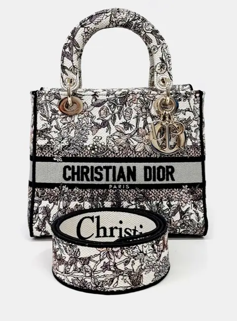 Christian Dior D-Lite Lady Medium Multicolor Fabric Top Handle Bag