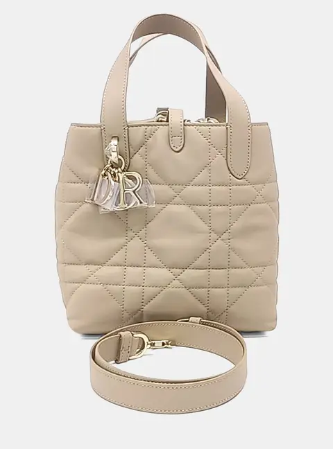 Christian Dior Toujours Vertical Small Sand Quilted Calfskin Leather Top Handle Bag
