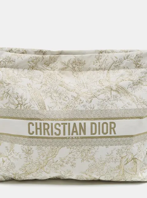 Dior Zipped Toile de Jouy White/Gold Fabric Pouch