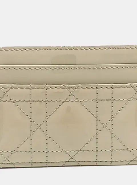 Christian Dior Cannage Beige Patent Leather Card Holder