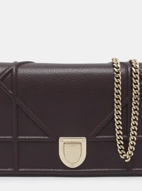 Dior Diorama Burgundy Cannage Leather Wallet On Chain