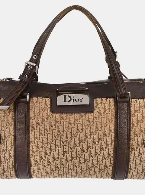 Christian Dior Street Chic Medium Brown Beige Canvas Leather Shoulder Bag