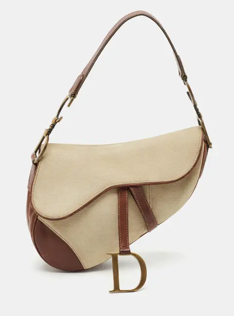 Dior Saddle Beige/Brown Canvas and Leather Shoulder Bag