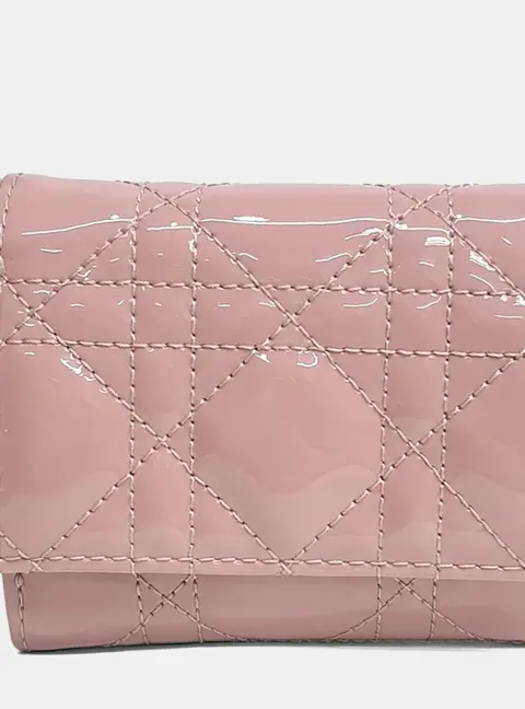 Christian Dior Lady Dior Small Pink Patent Leather Wallet Bag