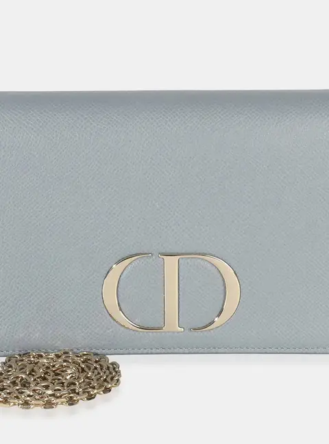 Christian Dior 30 Montaigne 2-in-1 Pouch Light Blue Grained Calfskin Leather Wallet on Chain Bag