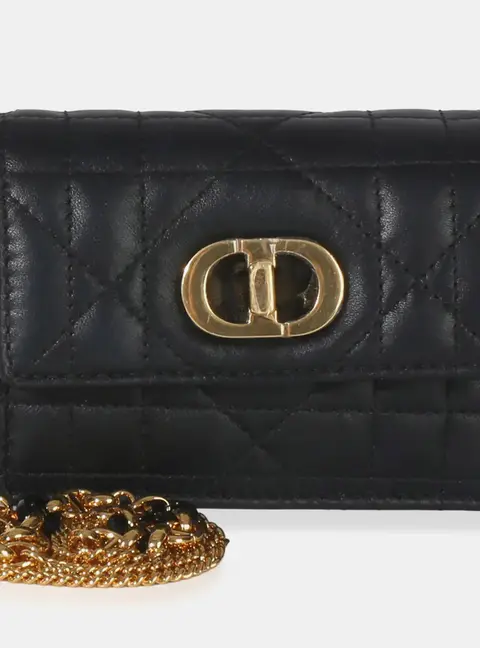 Christian Dior Black Macrocannage Calfskin Micro Miss Caro Chain Bag