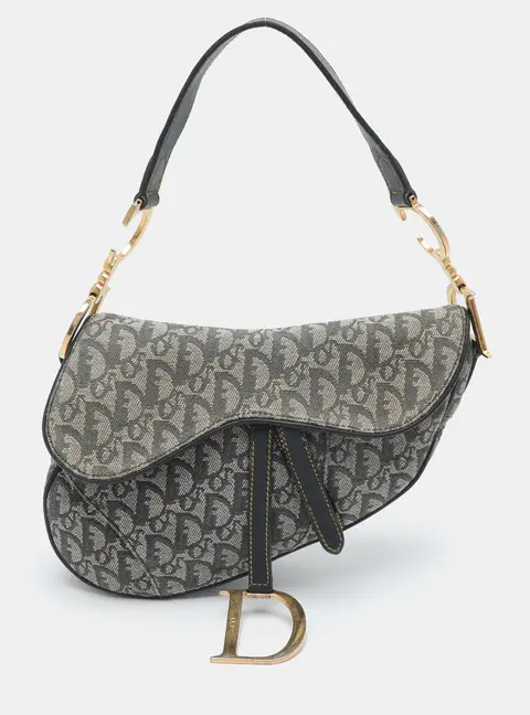Dior Blue Oblique Canvas and Leather Saddle Bag