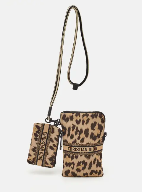 Dior DiorTravel Beige/Black Animal Print Fabric Multifunction Pouch Crossbody Bag