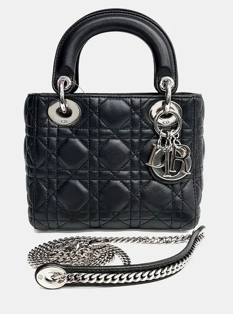 Christian Dior Lady Dior Mini Black Cannage Lambskin Leather Top Handle Bag