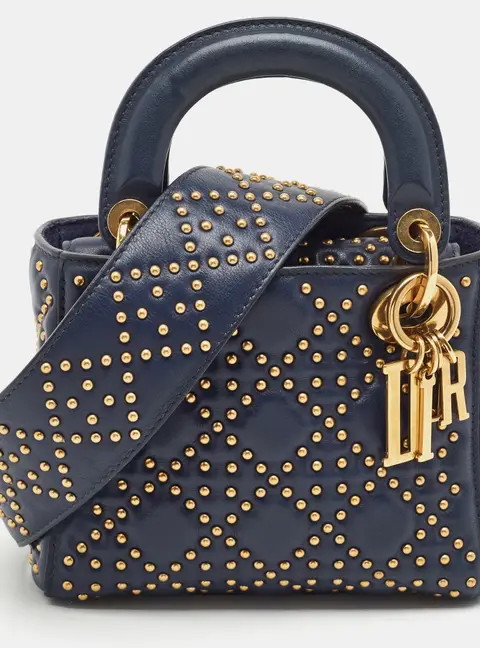 Dior Lady Dior Studded Mini Blue Cannage Leather Tote