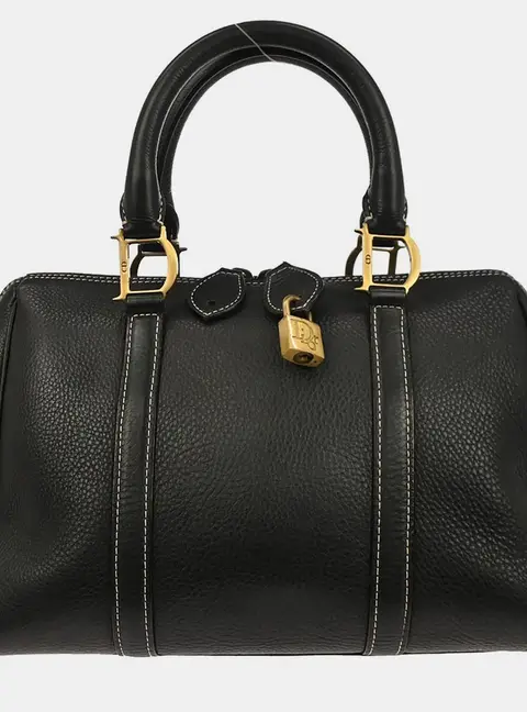 Christian Dior Medium Black Grained Leather Boston Bag