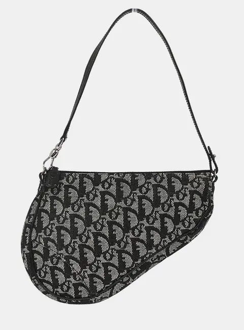 Christian Dior Saddle Black Trotter Canvas Shoulder Bag