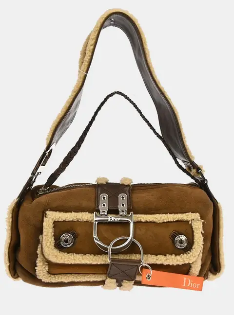 Christian Dior Flight Brown Shearling Leather Shoulder Bag