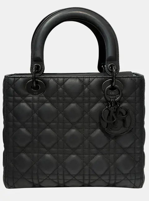 Dior Lady Dior Small Black Cannage Matte Leather Top Handle Bag