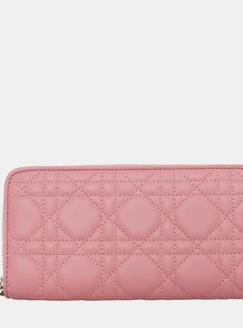 Dior Lady Dior Voyageur Pink Cannage Lambskin Leather Wallet Bag