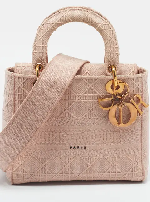 Dior Lady D-Lite Medium Pink Embroidered Canvas Tote