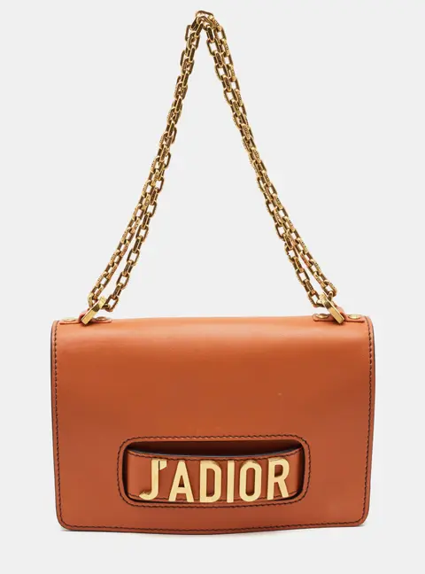 Dior J'Adior Chain Flap Orange Leather Shoulder Bag