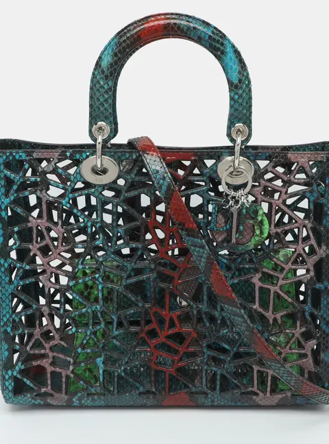 Dior Lady Dior Openwork Multicolor Python Tote