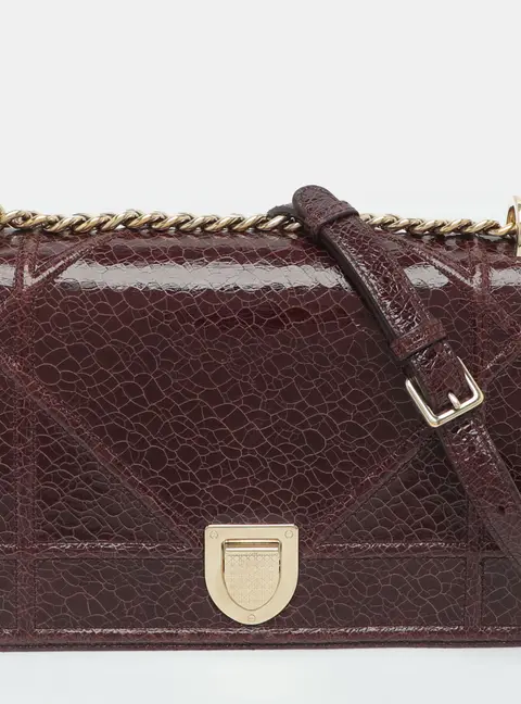 Dior Diorama Medium Burgundy Crinkled Leather Flap Shoulder Bag