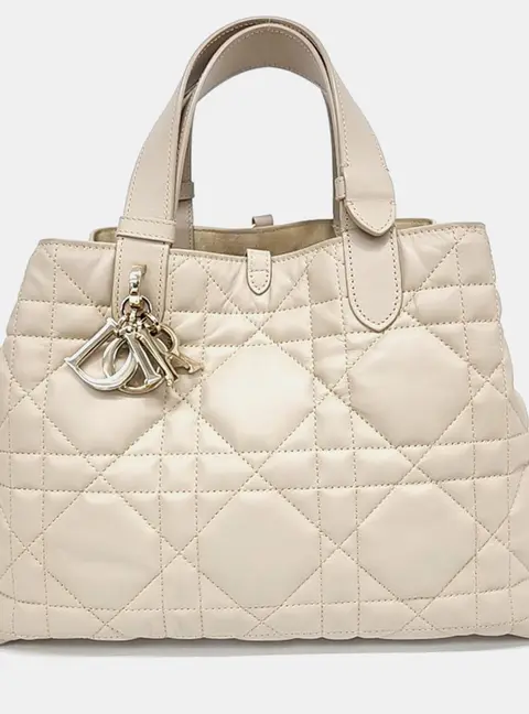 Christian Dior Toujours Small Beige Lambskin Leather Top Handle Bag