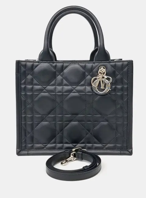 Christian Dior Black Leather Macro Cannage Book Tote Bag Small M1325