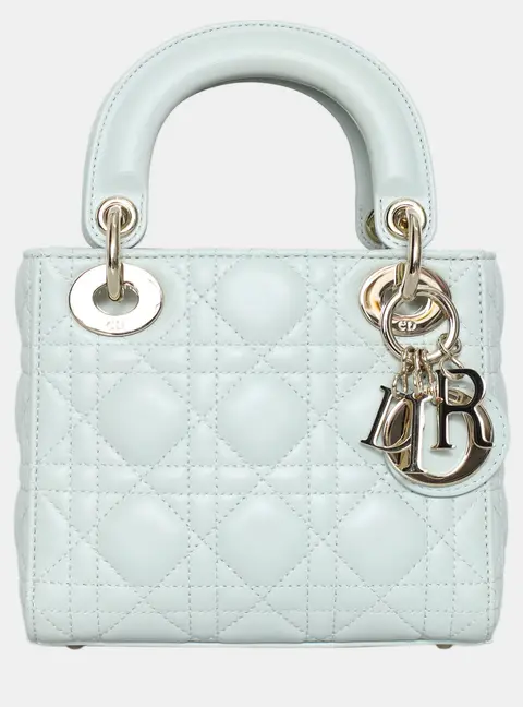 Dior Lady Dior Mini Sage Green Lambskin Leather Top Handle Bag