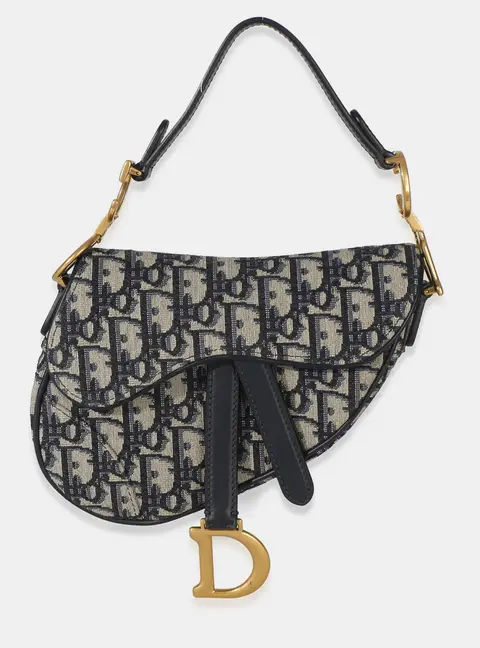 Christian Dior Navy Oblique Canvas Mini Saddle Bag