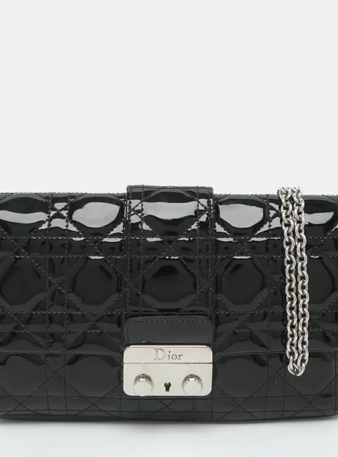 Dior Miss Dior Promenade Black Cannage Patent Leather Chain Crossbody Bag