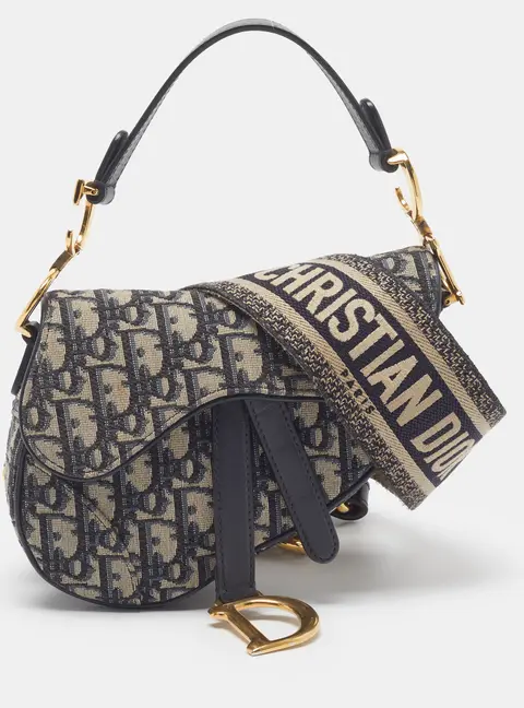 Dior Saddle Mini Navy Blue Oblique Canvas Shoulder Bag