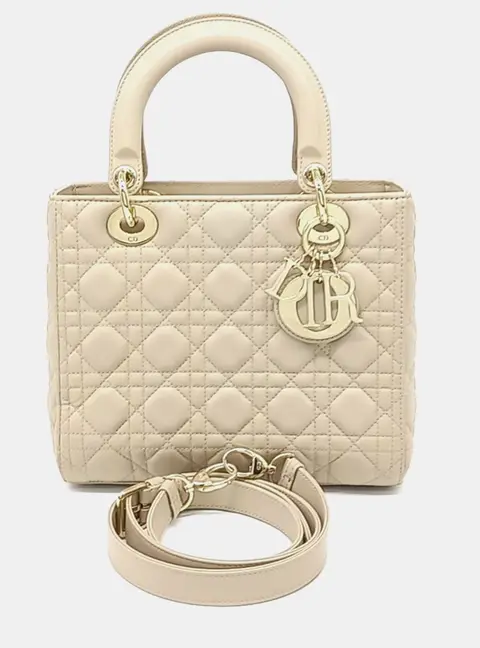 Dior Beige Leather Lady Bag Medium