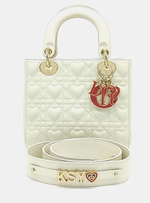 Dior Lady Dior Small White Leather Top Handle Bag