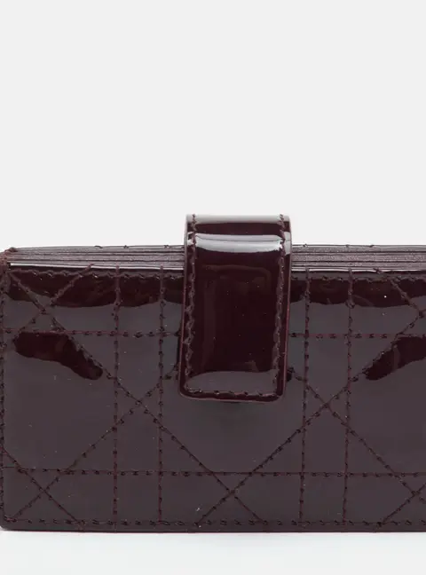 Dior Gusset Burgundy Cannage Patent Leather Card Holder