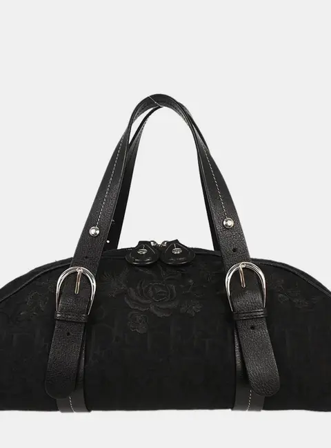 Christian Dior Trotter Black Canvas Leather Top Handle Bag